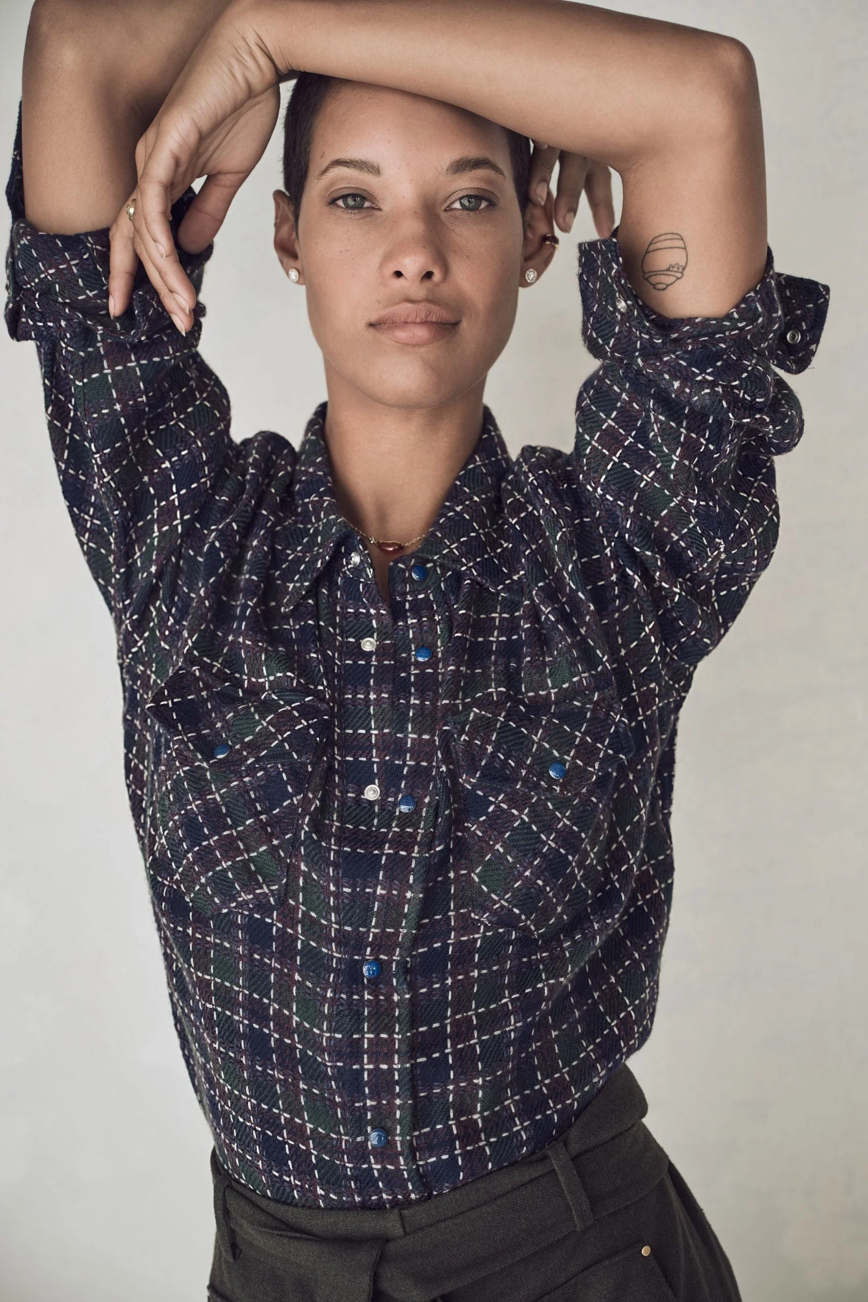 Blue Green Tartan Cashmere Shirt - Image 5