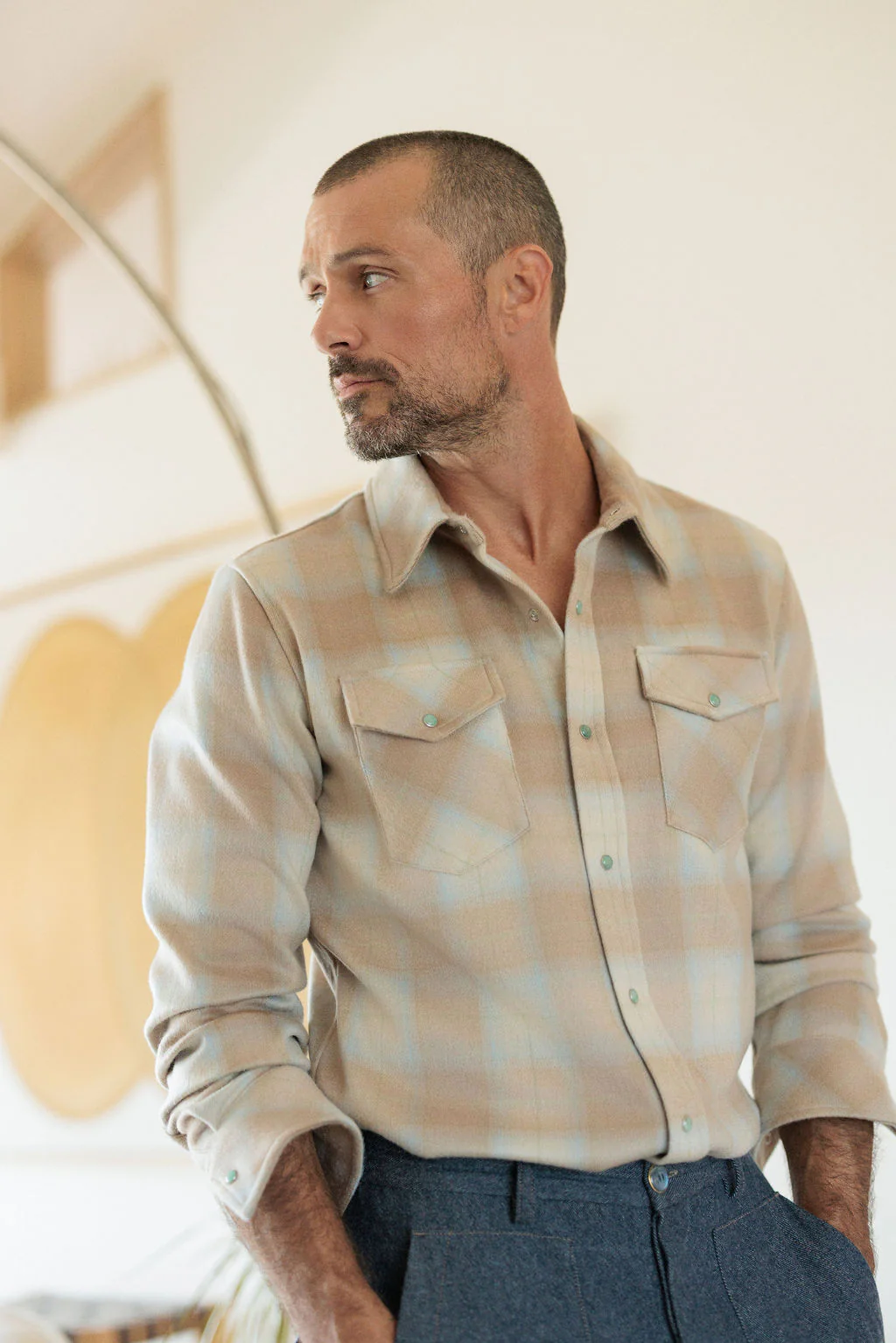 Champagne Tartan Cashmere Shirt - Image 6