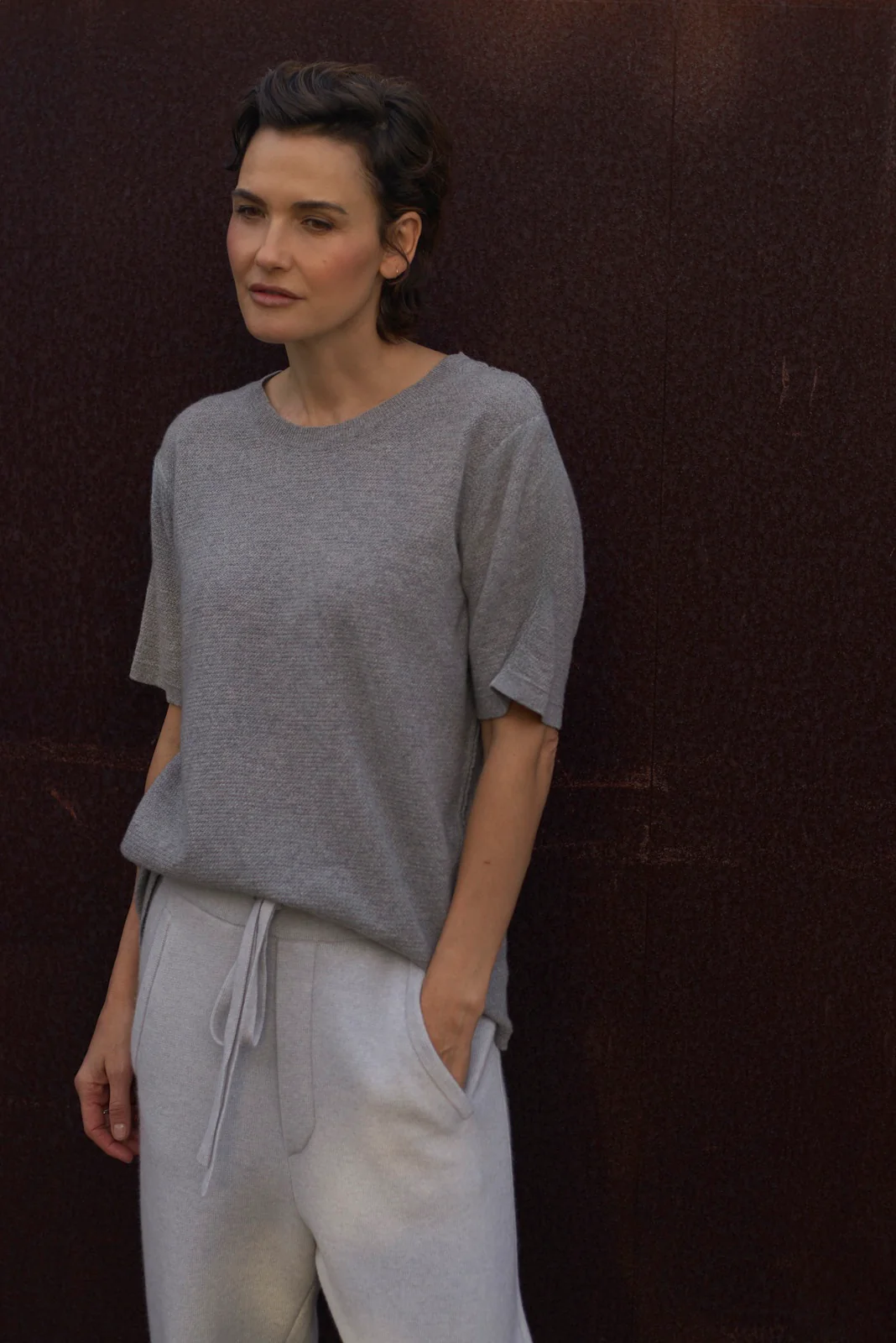 Heather Grey Signature Knit Cashmere T-Shirt - Image 5