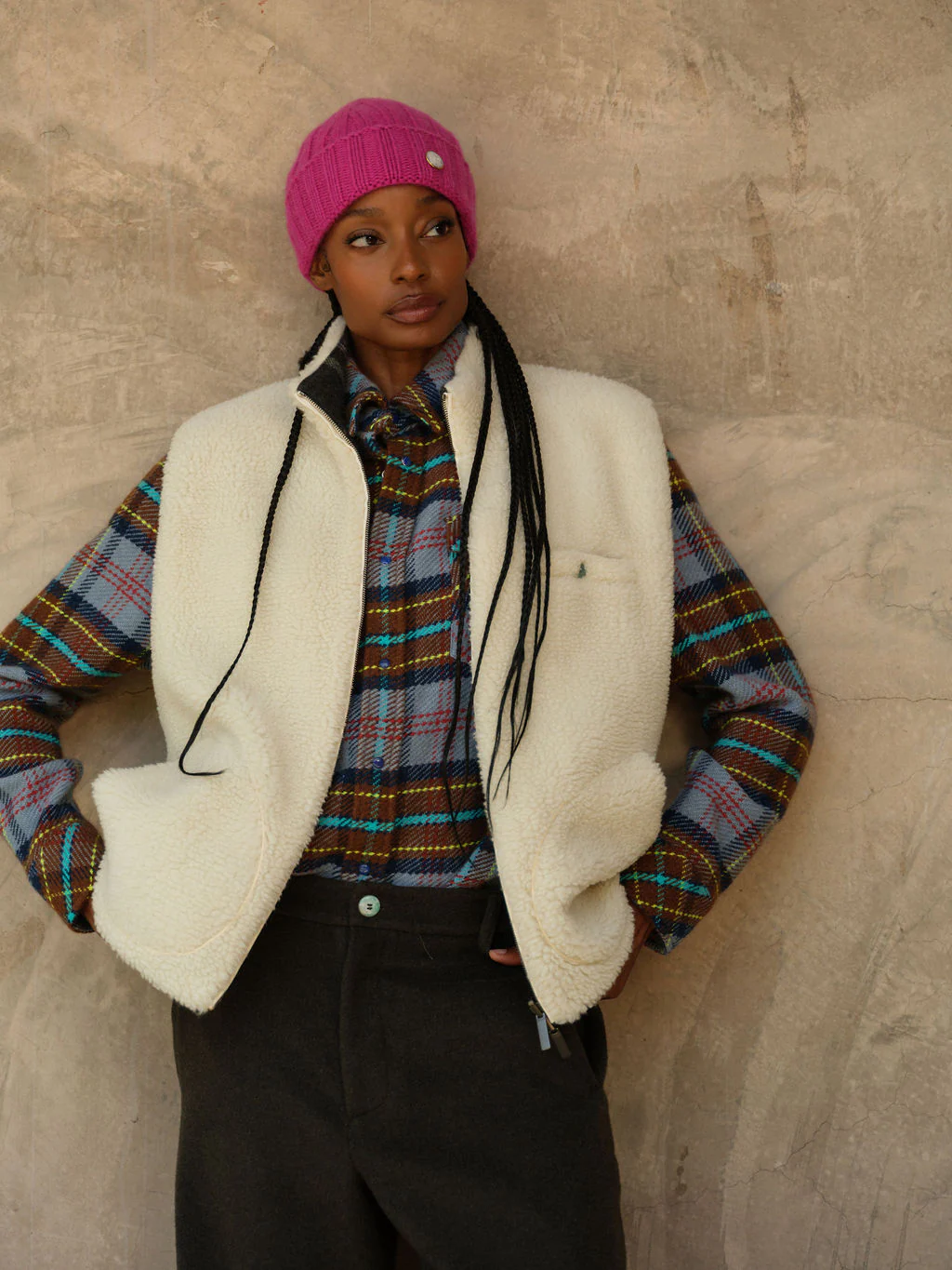 Ivory Cashmere Sherpa Vest - Image 6