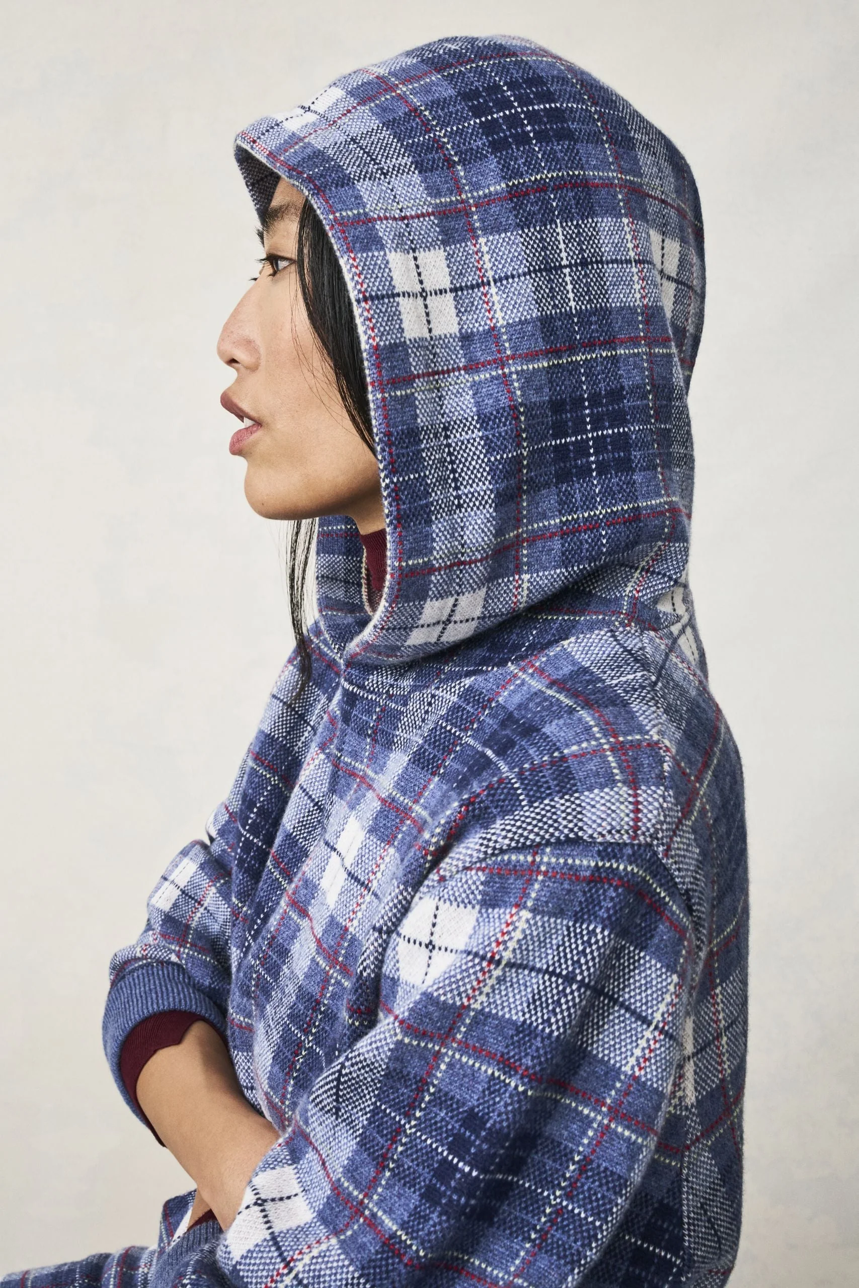 Navy Tartan Cashmere Pants - Image 5